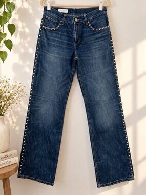 ZARA Dark Wash Studded Straight Leg Jeans Size US 8 EUR 40